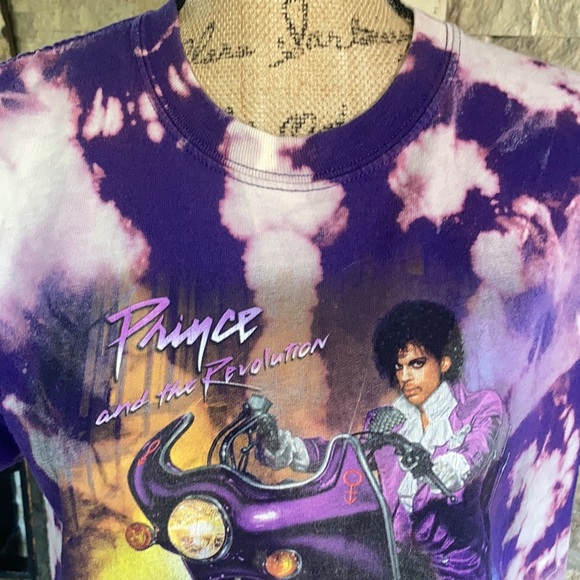 Prince Purple Rain purple cropped bleach graphic T-shirt raw edges short sleeve - Picture 2 of 16